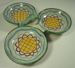 Solimene 3 Part Relish Tray with Handle Flowers Italy